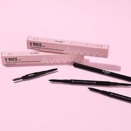 U'NUCO Ezyyyyy 2in1 Eyebrow Pencil Duo Black and Choco Brown Triangle Round Tip Hidden Brush K-Beauty _ Made in Korea